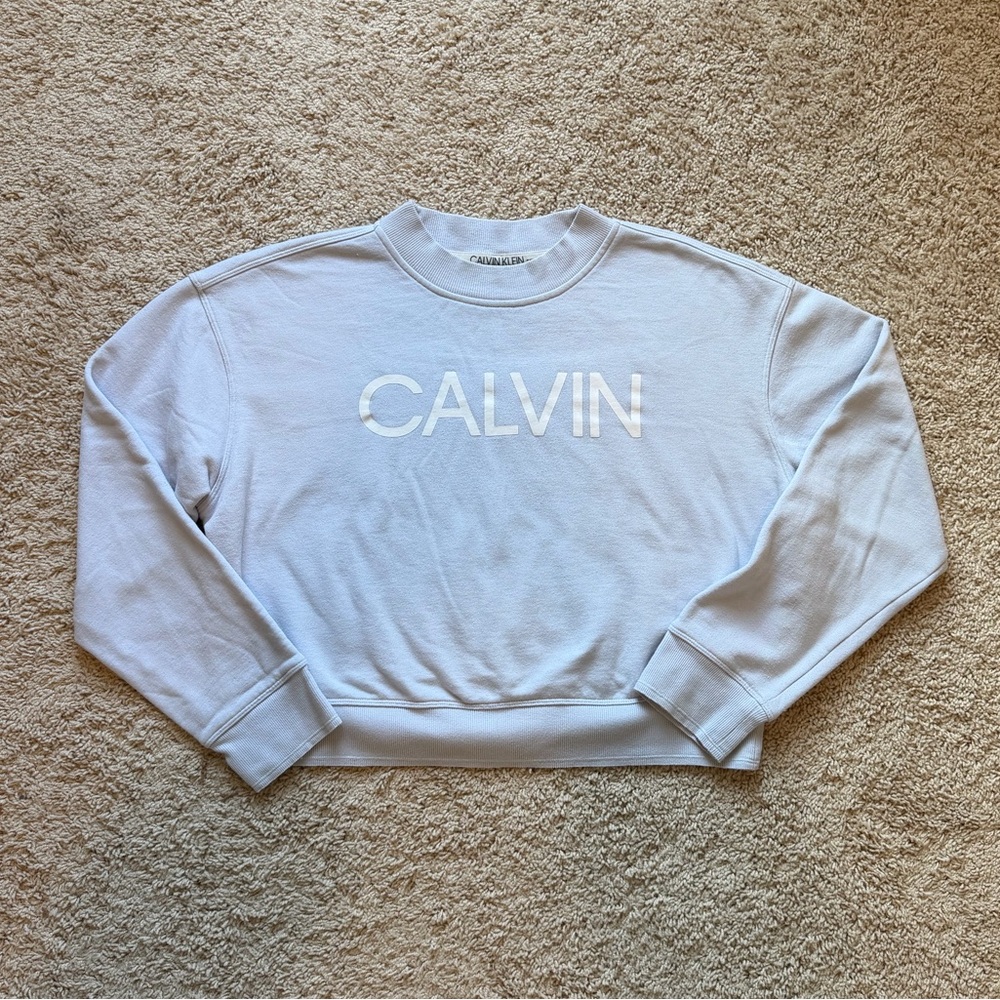 Calvin Klein Sky Blue Cropped Crewneck - Size Medium